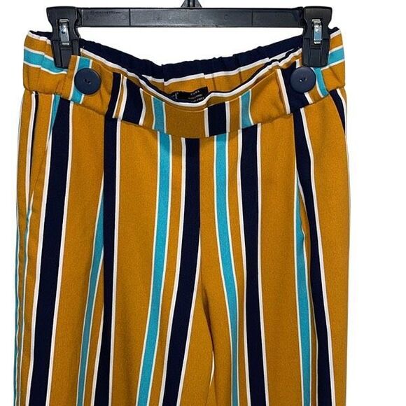Zara‎ TRF Mustard Striped Wide Leg Culotte Cropped Pull On Pants Size Small - Picture 4 of 10